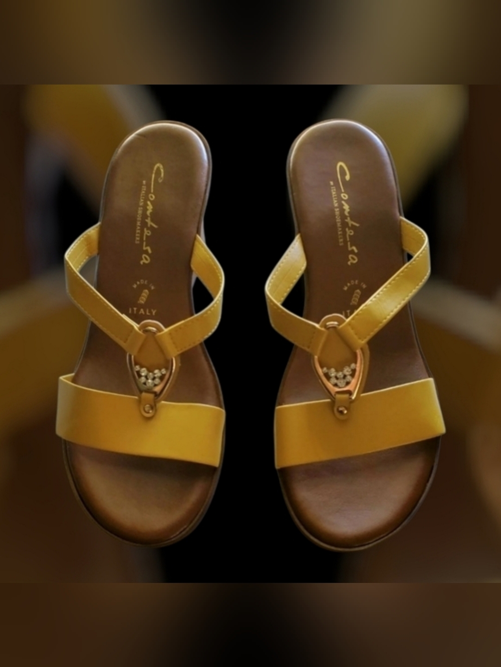 Yellow Wedge Sandals by Italian Shoemakers Nwot - Picture 3 of 3